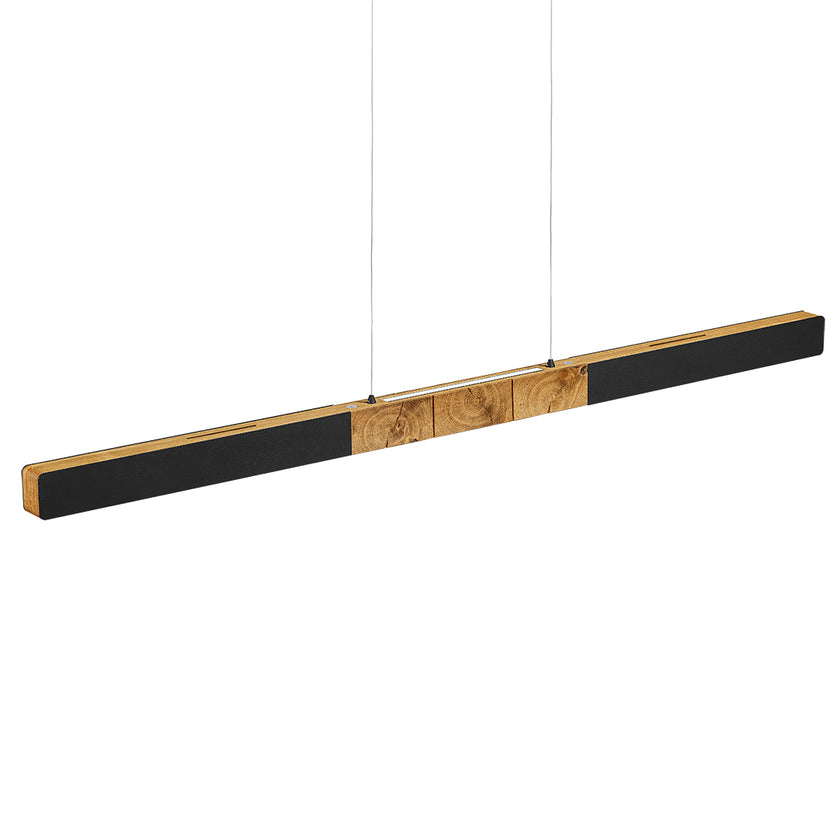 Balkenleuchte aus Asteiche geölt, Modell Lana del nero, 1300mm, Kopfholz, schwarze Applikationen, Dimm to warm per Tastdimmung, Seitenansicht