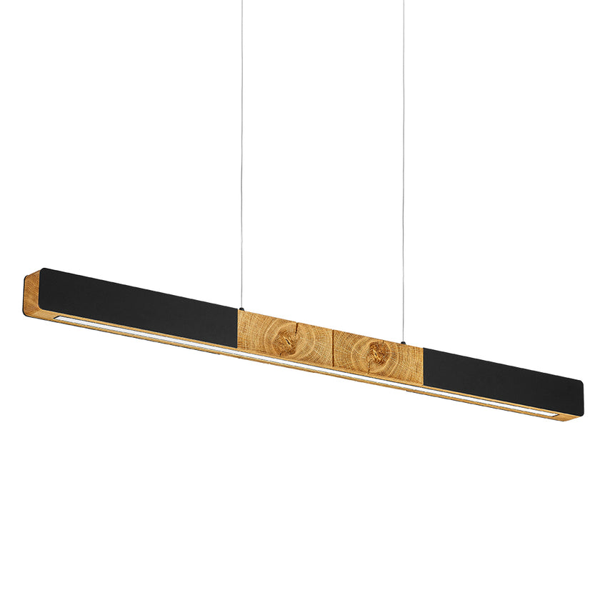 Balkenleuchte aus Asteiche geölt, Modell Lana del nero, 1000mm, Kopfholz, schwarze Applikationen, Dimm to warm per Tastdimmung, Seitenansicht von unten