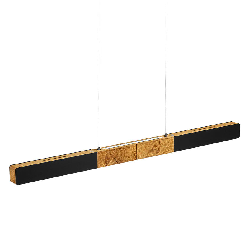 Balkenleuchte aus Asteiche geölt, Modell Lana del nero, 1000mm, Kopfholz, schwarze Applikationen, Dimm to warm per Tastdimmung, Seitenansicht