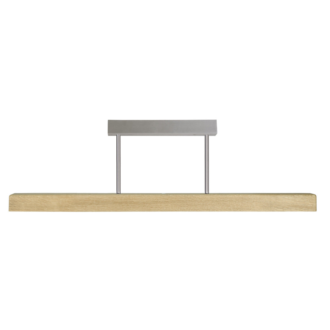 Deckenleuchte in Asteiche Natur, Modell Leonora, 1210mm,  Alu-LED-Leiste mit Acryl satiniert, Nickel matt gebürstet, Frontalansicht