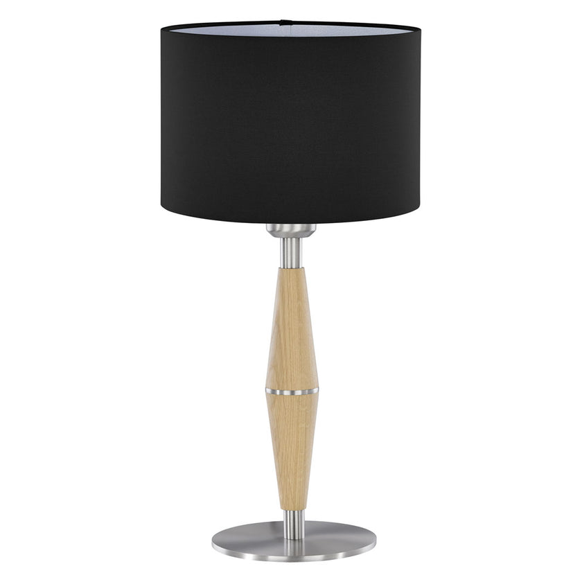 Tischleuchte aus Asteiche natur, Modell Conico neu, Lampenschirm schwarz, Fuß Nickel gebürstet