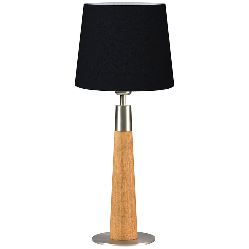 Hockerleuchte aus Asteiche geölt, Modell Conico, Lampenschirm schwarz, Fuß Nickel gebürstet