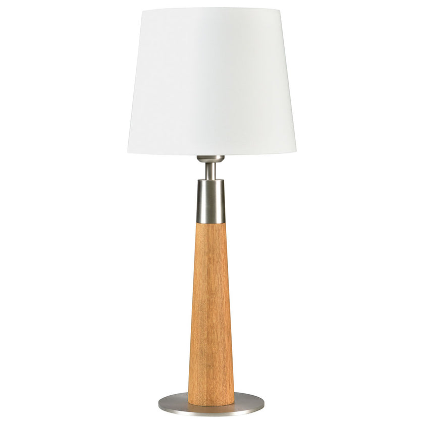 Hockerleuchte aus Asteiche geölt, Modell Conico, Lampenschirm weiß, Fuß Nickel gebürstet