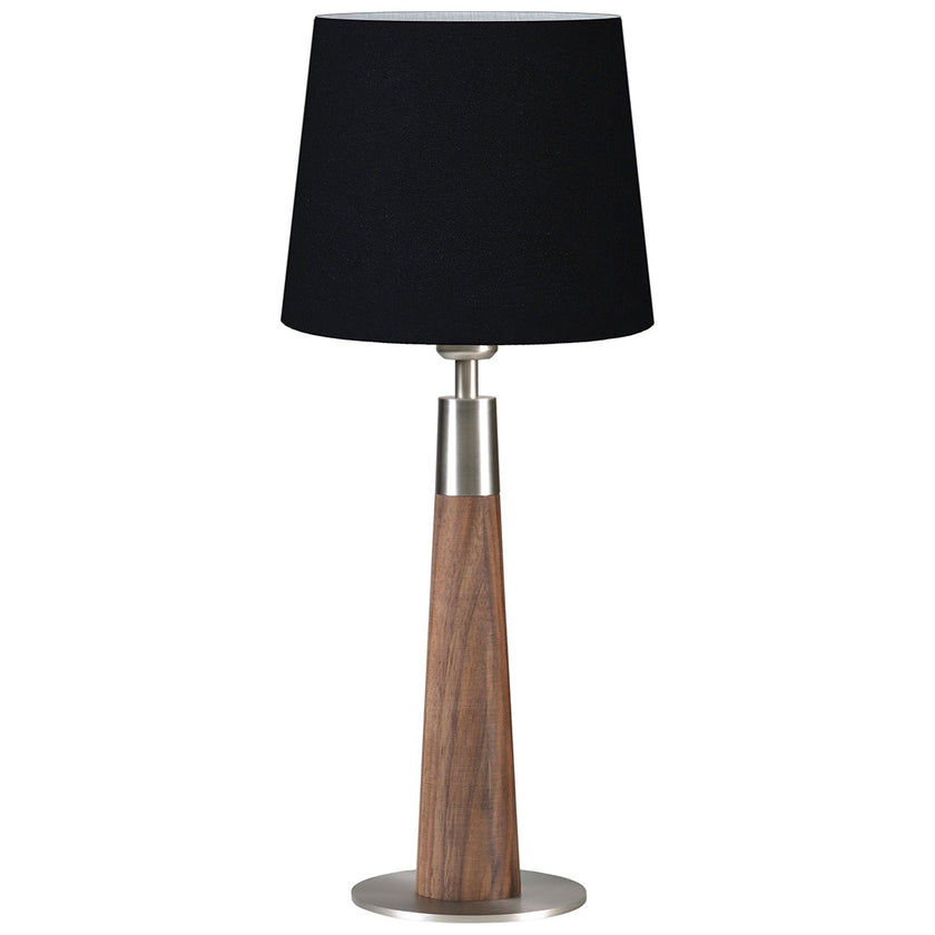 Hockerleuchte aus Nussbaum geölt, Modell Conico, Lampenschirm schwarz, Fuß Nickel gebürstet