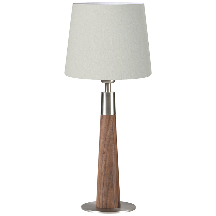 Hockerleuchte aus Nussbaum geölt, Modell Conico, Lampenschirm silbergrau, Fuß Nickel gebürstet