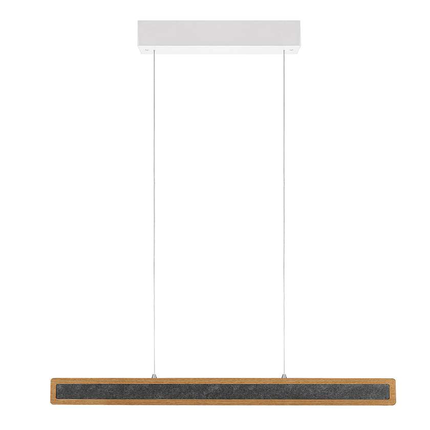 Balkenleuchte aus Asteiche geölt und Granitoptikapplikation, Modell Karl G, 1000mm, Rollizug, weißer Baldachin, Frontalansicht 