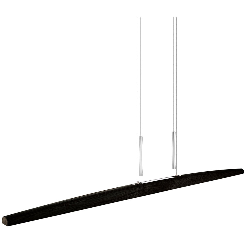 Balkenleuchte aus Asteiche Kohle, Modell Arco, mit Gegengewichten aus Nickel gebürstet, Ansicht seitlich, 1700mm