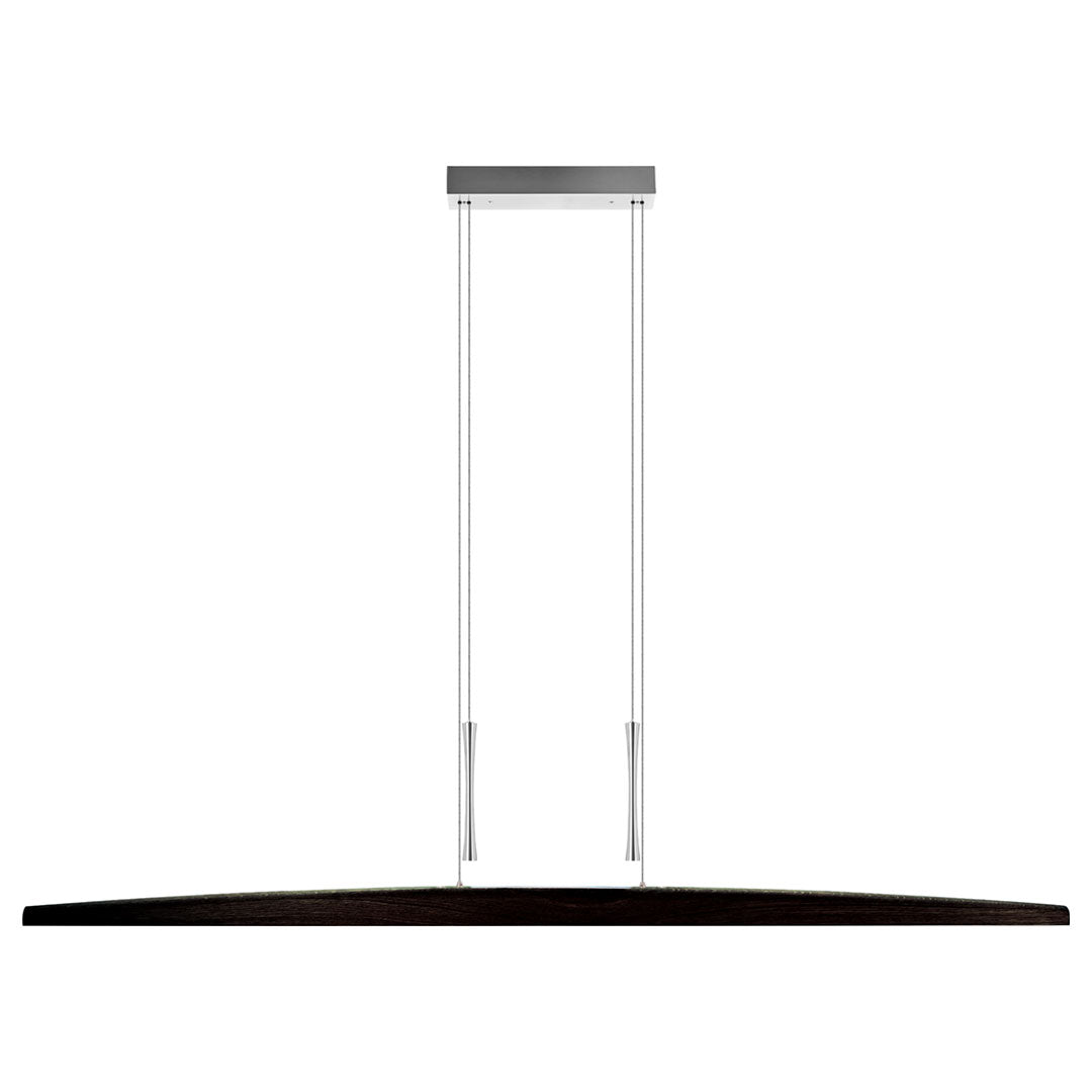 Balkenleuchte aus Asteiche Kohle, Modell Arco, mit Gegengewichten aus Nickel gebürstet, Ansicht frontal, 1700mm