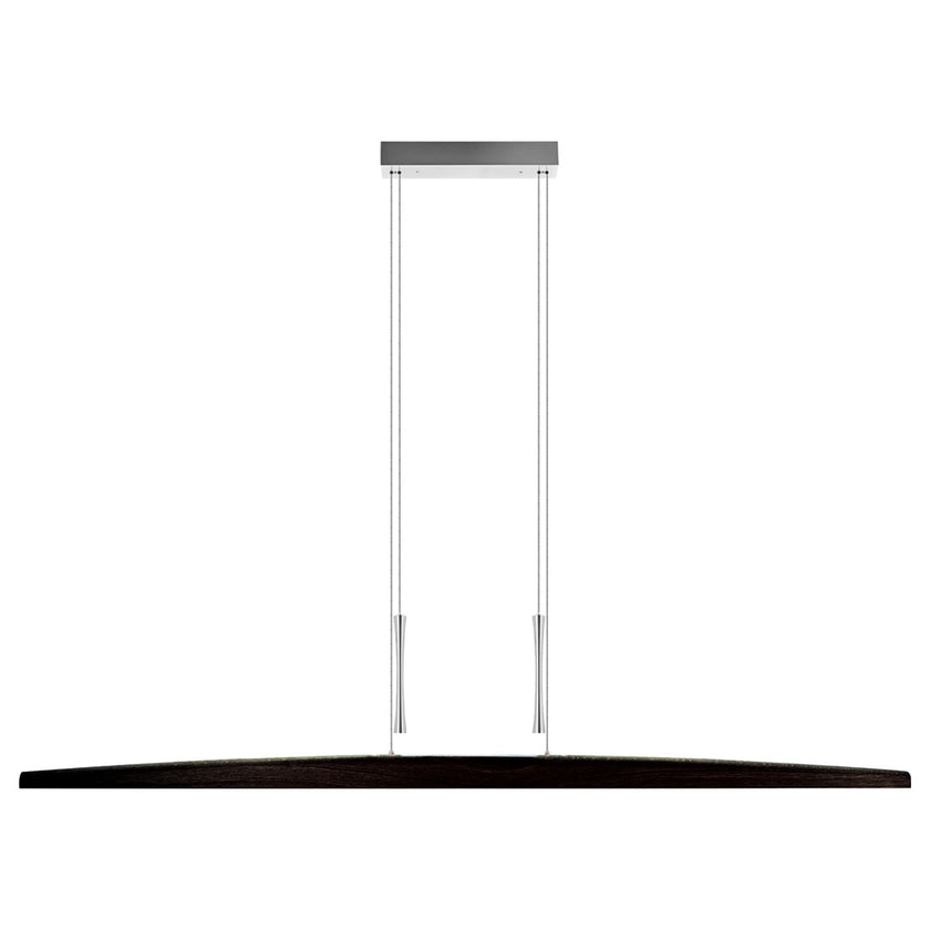 Balkenleuchte aus Asteiche Kohle, Modell Arco, mit Gegengewichten aus Nickel gebürstet, Ansicht frontal, 1700mm