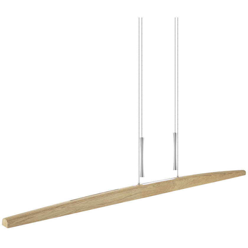 Balkenleuchte aus Asteiche natur, Modell Arco, mit Gegengewichten aus Nickel gebürstet, Ansicht seitlich, 1700mm