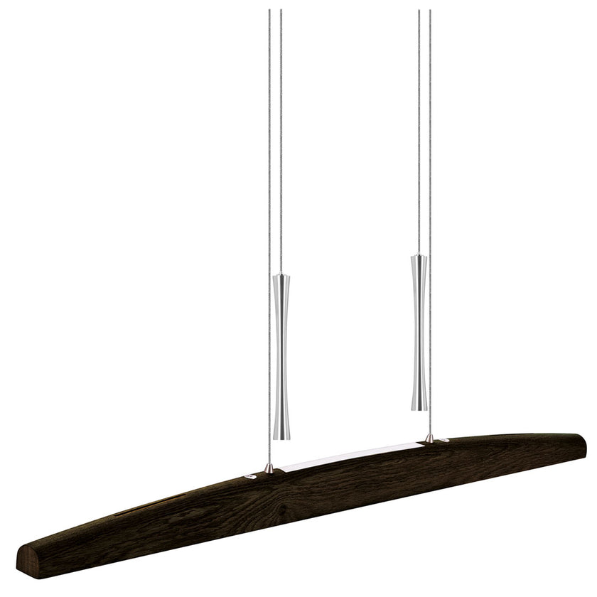 Balkenleuchte aus Asteiche Kohle, Modell Arco, mit Gegengewichten aus Nickel gebürstet, Ansicht seitlich, 1000mm