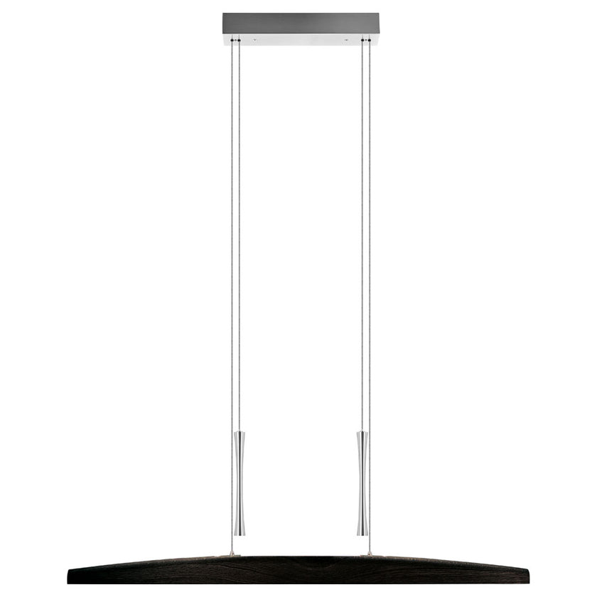 Balkenleuchte aus Asteiche Kohle, Modell Arco, mit Gegengewichten aus Nickel gebürstet, Ansicht frontal, 1000mm