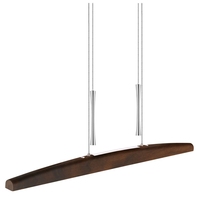 Balkenleuchte aus Nussbaum geölt, Modell Arco, mit Gegengewicht, Metall Nickel gebürstet, Ansicht seitlich, 1000mm