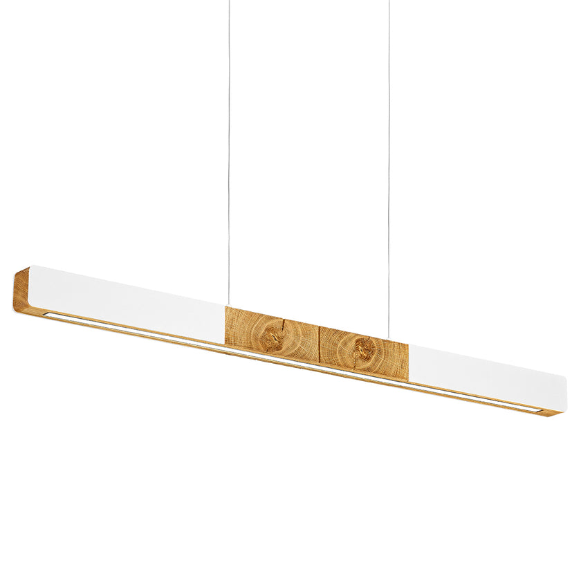 Balkenleuchte aus Asteiche geölt, Modell Lana del bianco, 1000mm, Kopfholz, weiße Applikationen, Dimm to warm per Tastdimmung, Seitenansicht von unten