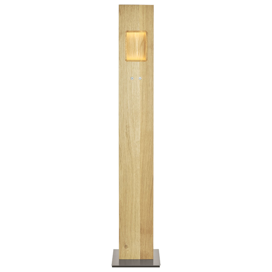 Stehleuchte, Asteiche Natur, Modell Pan, LED, Metall Nickel gebürstet, Frontalansicht 