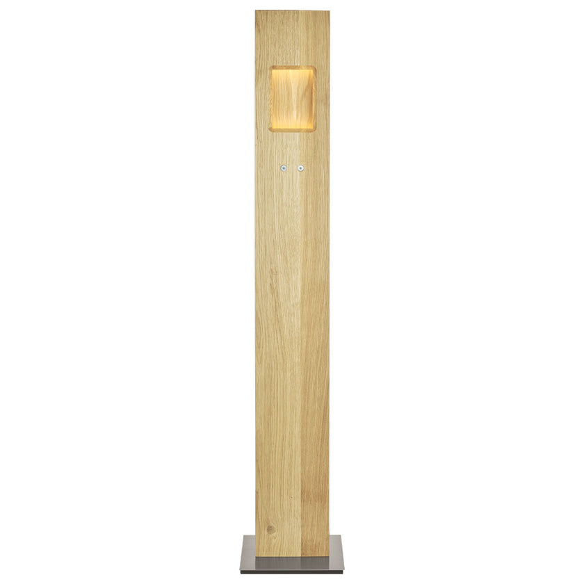 Stehleuchte, Asteiche Natur, Modell Pan, LED, Metall Nickel gebürstet, Frontalansicht 