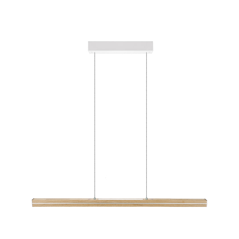 Balkenleuchte aus Asteiche natur, Modell Dana, mit Rollizug, Baldachin weiß, Ansicht frontal, 1000mm