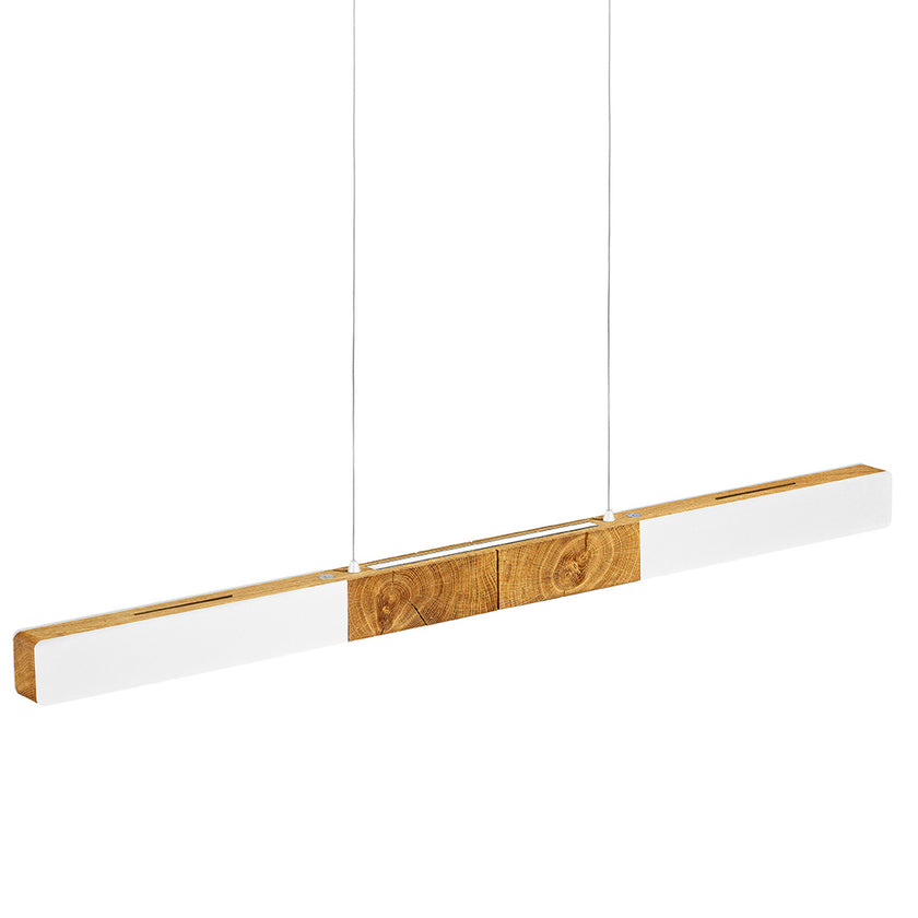 Balkenleuchte aus Asteiche geölt, Modell Lana del bianco, 1000mm, Kopfholz, weiße Applikationen, Dimm to warm per Tastdimmung, Seitenansicht 