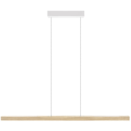 Balkenleuchte aus Asteiche Natur, Modell Hermann, Rollizug, Baldachin weiß, 1300mm lang, LED Up & Down, Frontalansicht