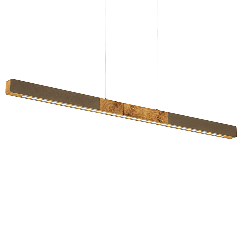 Balkenleuchte aus Asteiche geölt, Modell Lana del bronco, 1300mm, Kopfholz, bronze Applikationen, Dimm to warm per Tastdimmung, Seitenansicht von unten