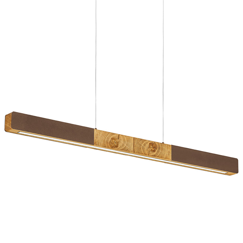 Balkenleuchte aus Asteiche geölt, Modell Lana del bronco, 1000mm, Kopfholz, bronze Applikationen, Baldachin bronze, Dimm to warm per Tastdimmung, Seitenansicht von unten 