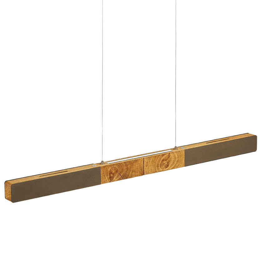 Balkenleuchte aus Asteiche geölt, Modell Lana del bronco, 1000mm, Kopfholz, bronze Applikationen, Baldachin bronze, Dimm to warm per Tastdimmung, Seitenansicht