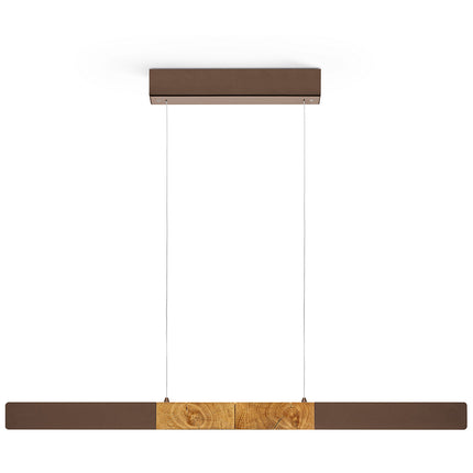Balkenleuchte aus Asteiche geölt, Modell Lana del bronco, 1000mm, Kopfholz, bronze Applikationen, Baldachin bronze, Dimm to warm per Tastdimmung, Frontalansicht 
