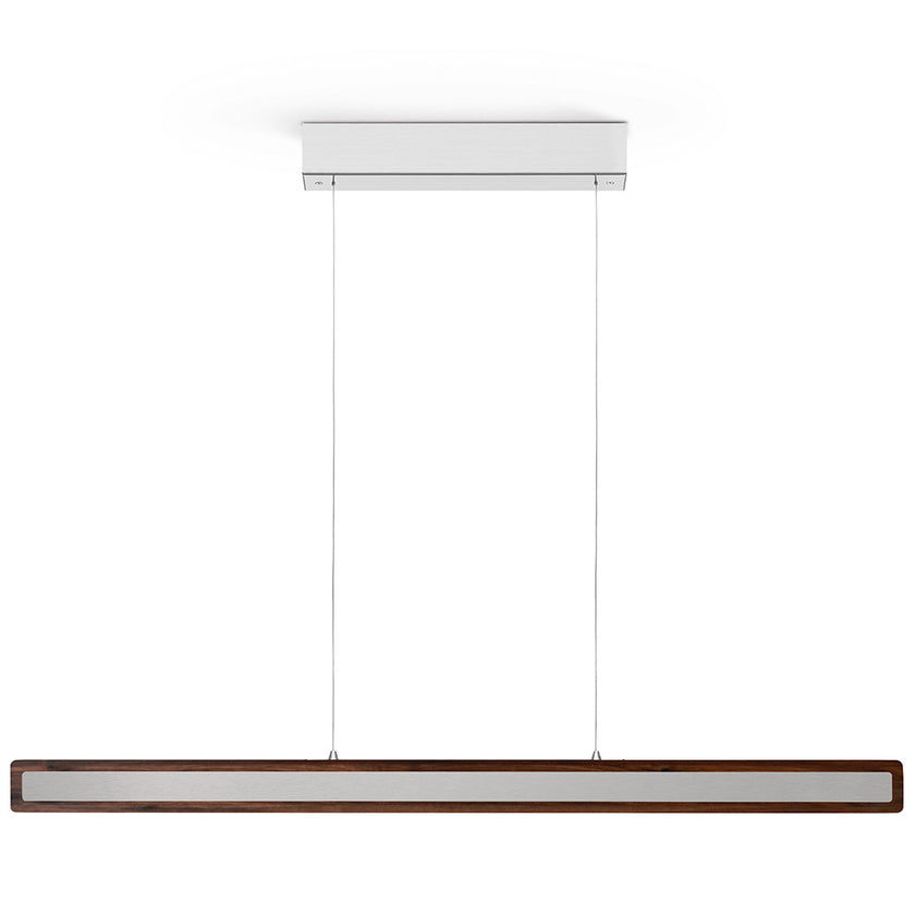 Balkenleuchte aus Nussbaum geölt, Modell Karl N, 1000mm, Nickel Baldachin, Dimm-to-warm-Funktion, Frontalansicht