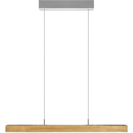 Balkenleuchte aus Asteiche geölt, Modell Leonora, 850mm, Rollizug, Baldachin Nickel, LED Up & Down, Dimm-to-warm-Funktion, Frontalansicht