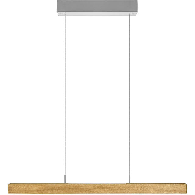Balkenleuchte aus Asteiche geölt, Modell Leonora, 850mm, Rollizug, Baldachin Nickel, LED Up & Down, Dimm-to-warm-Funktion, Frontalansicht