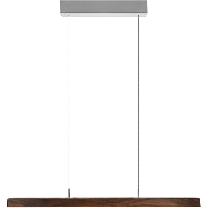 Balkenleuchte aus Nussbaum, Modell Leonora, Rollizug, 850mm, Baldachin Nickel, Frontalansicht