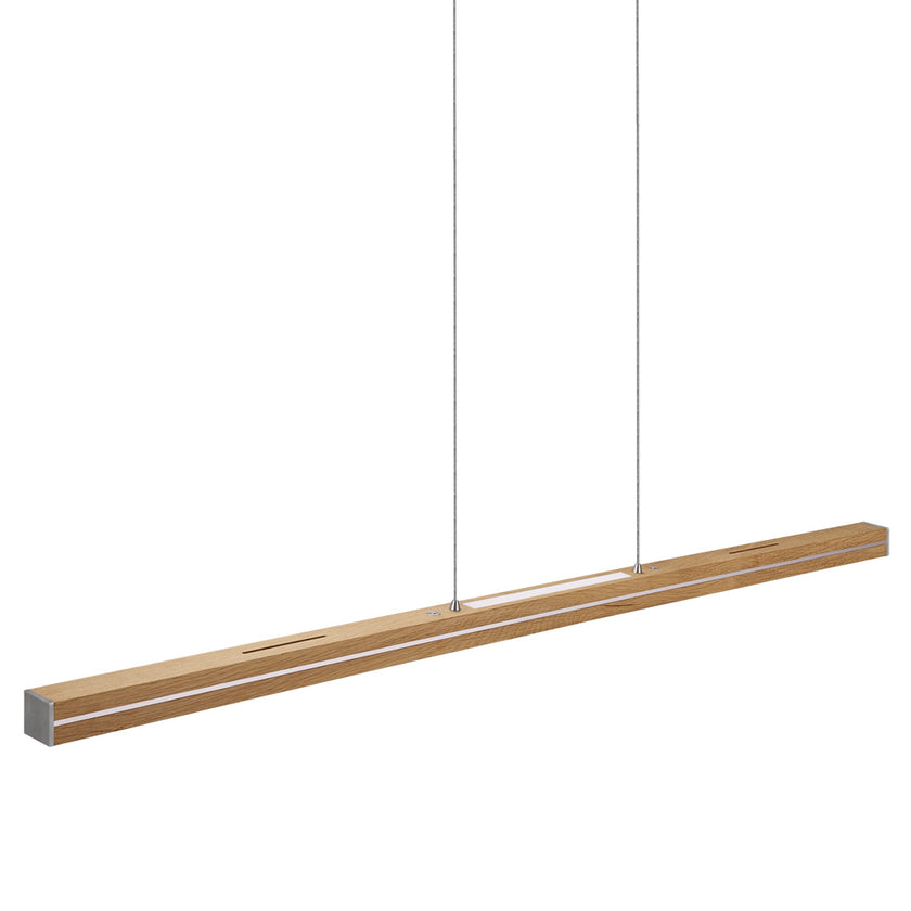 Balkenleuchte aus Asteiche geölt, Modell Dana, mit Rollizug, Applikationen in Nickel gebürstet, Ansicht seitlich, 1300mm