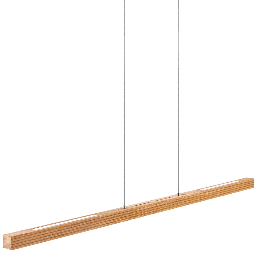 Balkenleuchte aus Asteiche geölt, Modell Hermann, Rollizug, 1300mm lang, LED Up & Down, Seitenansicht schräg