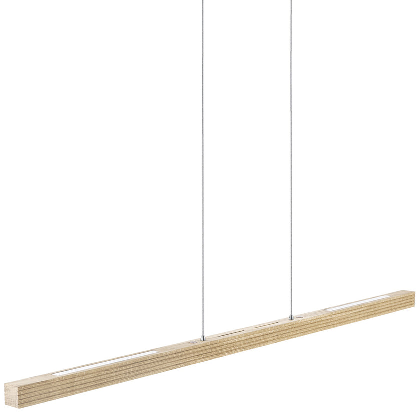 Balkenleuchte aus Asteiche Natur, Modell Hermann, Rollizug, 1300mm lang, LED Up & Down, Seitenansicht schräg