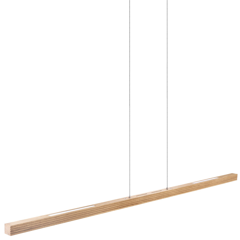 Balkenleuchte aus Asteiche Natur, Modell Hermann, Rollizug, 1700mm lang, LED Up & Down, Seitenansicht schräg