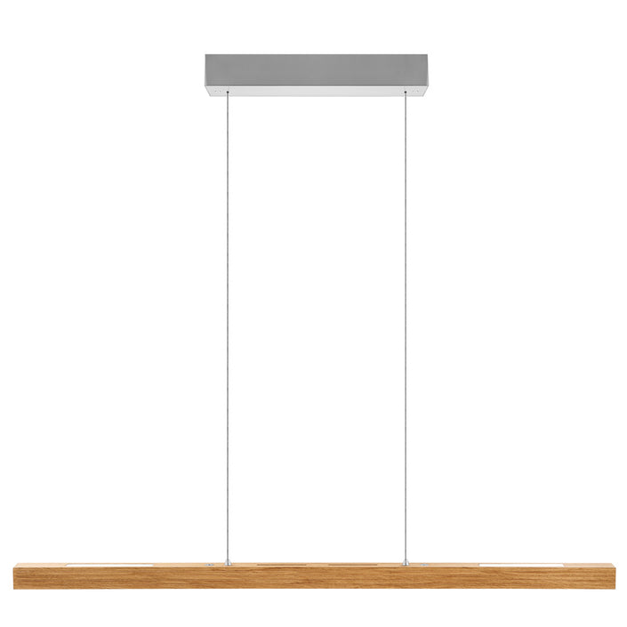 Balkenleuchte aus Asteiche geölt, Modell Hermann, Rollizug, Baldachin Nickel, 1000mm lang, LED Up & Down, Frontalansicht