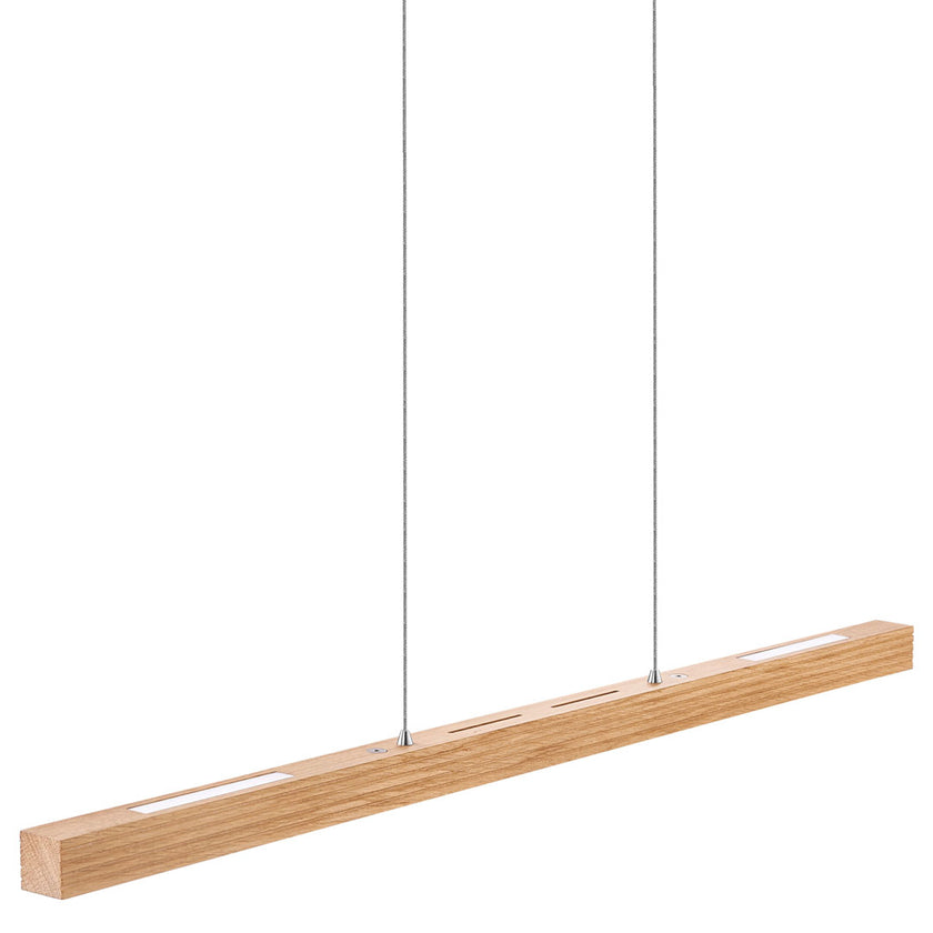 Balkenleuchte aus Asteiche geölt, Modell Hermann, Rollizug, 1000mm lang, LED Up & Down, Seitenansicht schräg