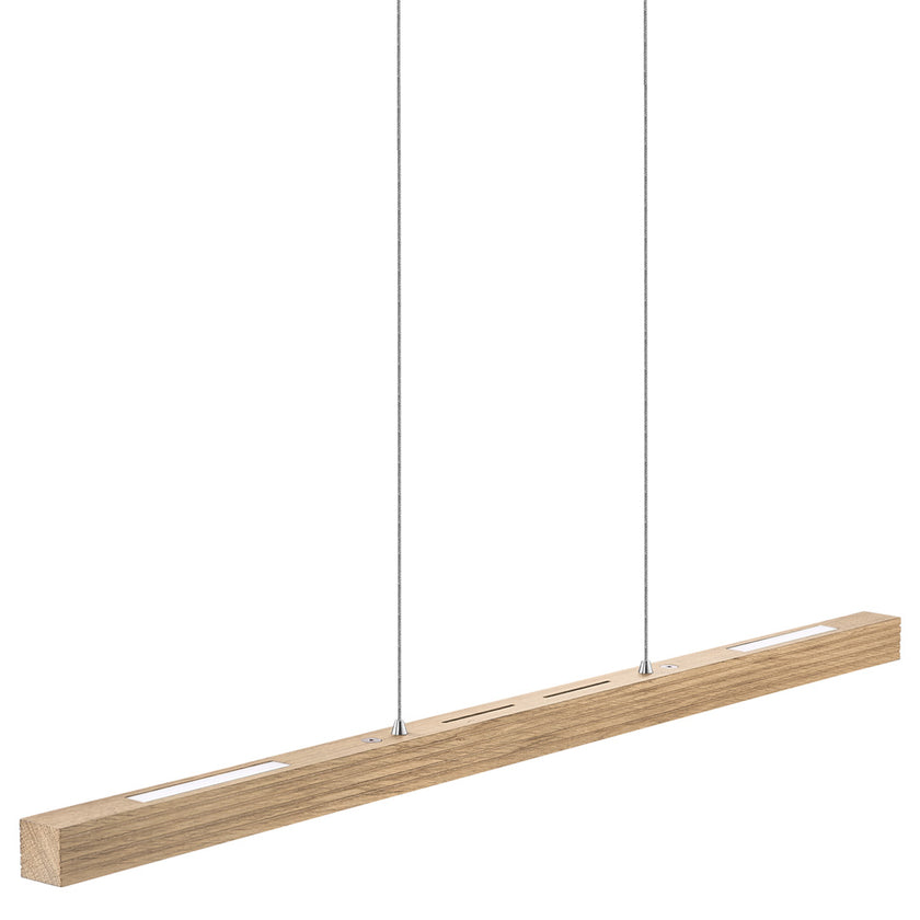 Balkenleuchte aus Asteiche Natur, Modell Hermann, Rollizug, 1000mm lang, LED Up & Down, Seitenansicht schräg