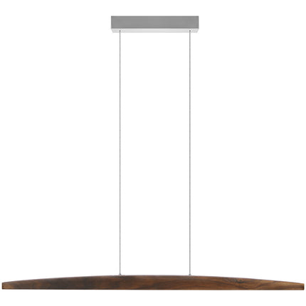 Balkenleuchte aus Nussbaum geölt, Modell Arco, mit Rollizig, Metall Nickel gebürstet, Ansicht frontal, 1300mm