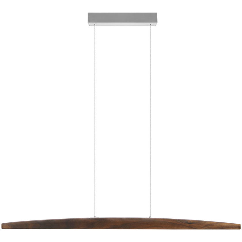 Balkenleuchte aus Nussbaum geölt, Modell Arco, mit Rollizig, Metall Nickel gebürstet, Ansicht frontal, 1300mm