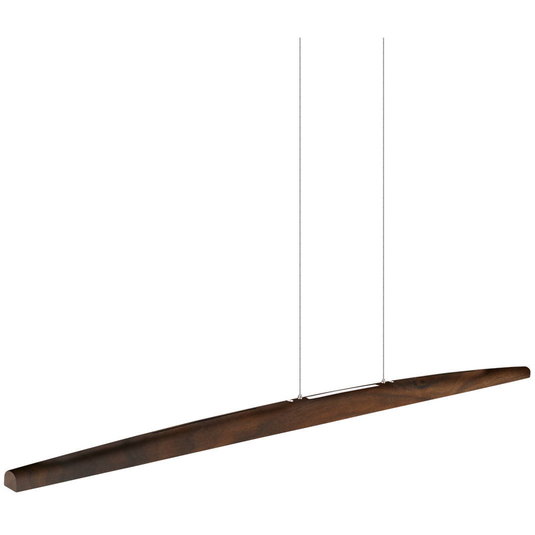 Balkenleuchte aus Nussbaum geölt, Modell Arco, mit Rollizig, Metall Nickel gebürstet, Ansicht seitlich, 1700mm