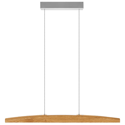 Balkenleuchte aus Asteiche geölt, Modell Arco, mit Rollizug, Metall Nickel gebürstet, Ansicht frontal, 1000mm