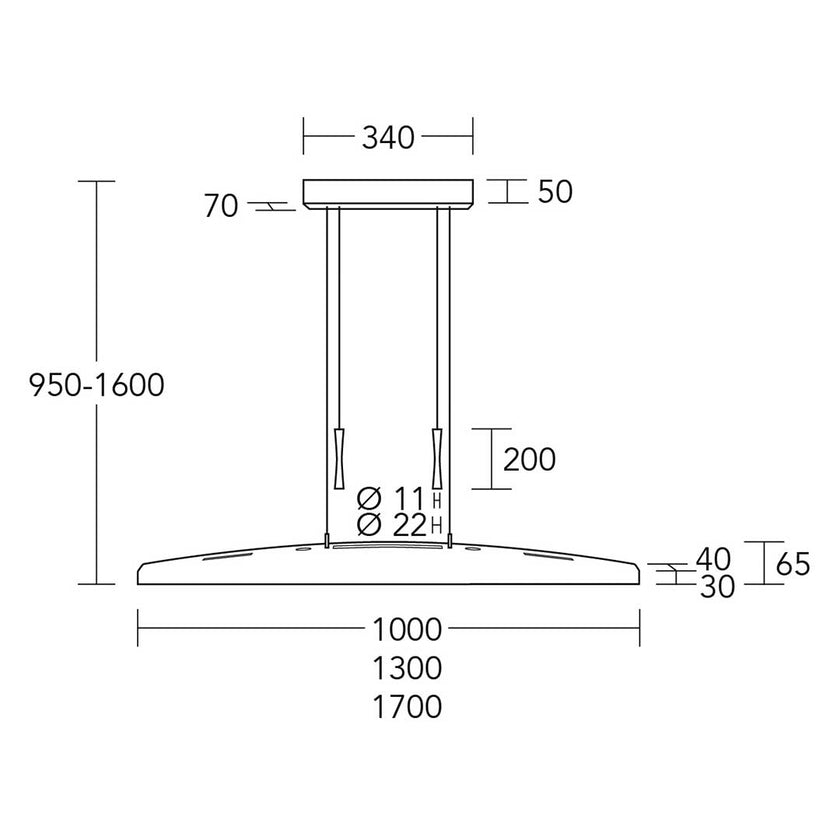 technische Zeichnung Balkenleuchte Arco alle Längen