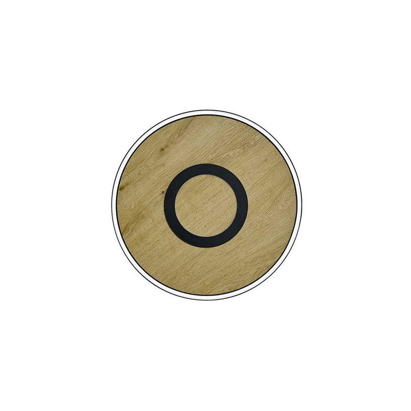 Deckenleuchte mit Spaltholz, Modell Heloise, mit schwarzen Applikationen rund Drausicht