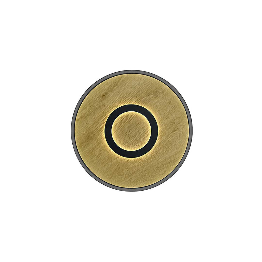 Deckenleuchte mit Spaltholz, Modell Heloise, mit schwarzen Applikationen rund Drausicht