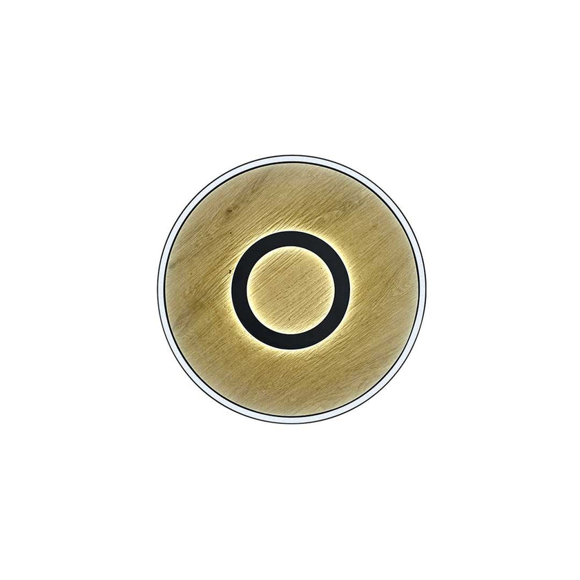 Deckenleuchte mit Spaltholz, Modell Heloise, mit schwarzen Applikationen rund Drausicht Beleuchtung Ring Mitte