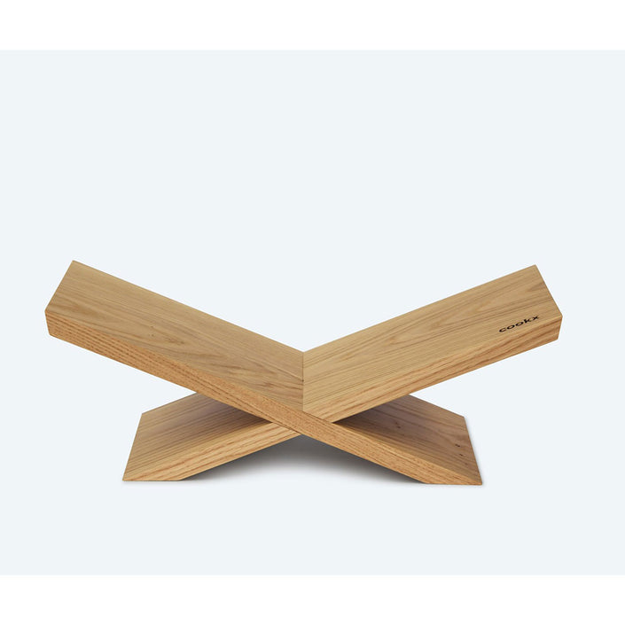 Buchständer aus Eichenholz, x-From, aus zwei gekreuzten Holzelementen