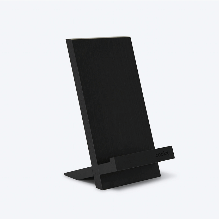 Table Halter aus Eichenholz schwarz, schräge Rückwand zum anlehnen von Büchern oder Geräten