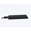 Servierbrett oder Schneidebrett aus Eichenholz schwarz mit Griff und schwarzem Lederband zum aufhängen, 600mmx180mmx25mm