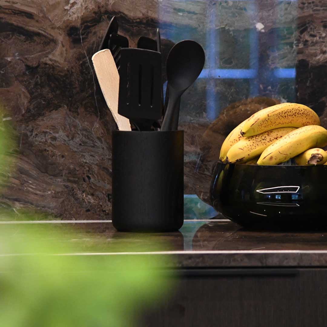 Kitchen utensil holder black oak